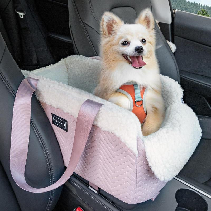PETSFIT Center Console Dog Car Seat, Portable Car Seat for Dogs with Safe Protective Hooks, Luxury Dog Car Seats for Small Dogs, Dog Car Carrier Includes Safety Tether for Pets up to 9 Lbs (Black)