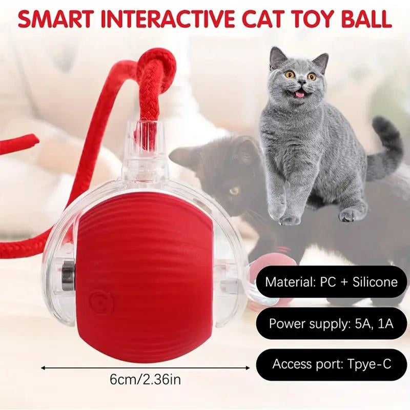 Gift for Pets, Electric Cat Ball Toy with Rope, Interactive Cat Teaser Toy, Kitten Automatic Rolling Ball Toy, Pet Supplies, Dog & Cat Accessories, Cat Toys, Pet Products, Funny Gift