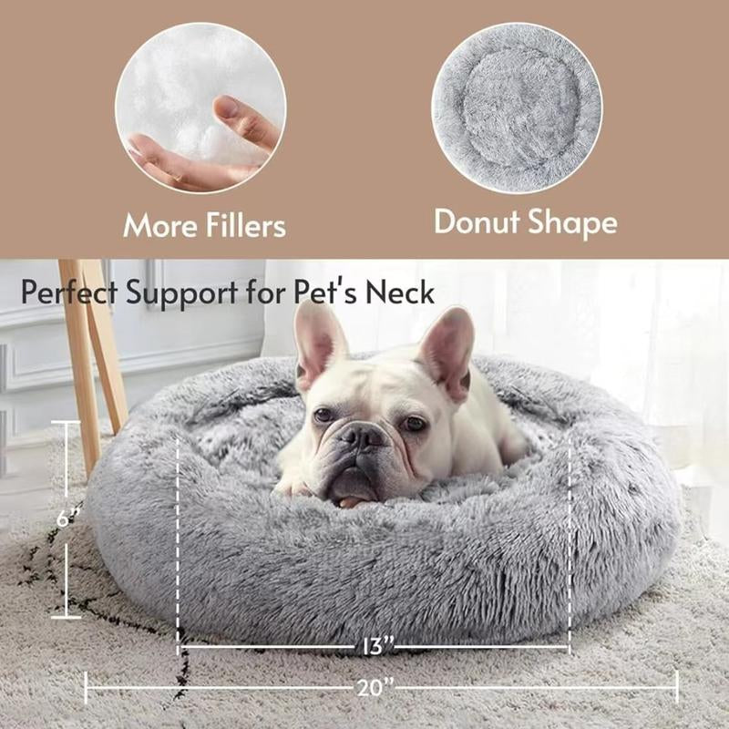 【Father'S Day Special】Calming Dog & Cat Bed, Anti-Anxiety Donut Cuddler Warming Cozy Soft round Bed, Fluffy Faux Fur Plush Cushion Bed for Small Medium Dogs and Cats