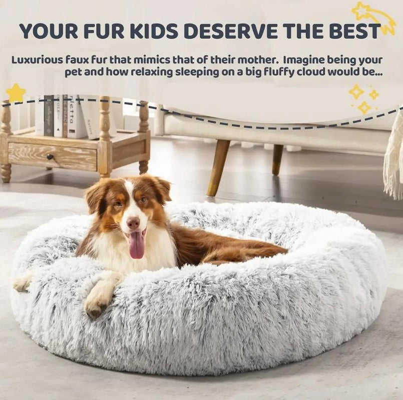 【Father'S Day Special】Calming Dog & Cat Bed, Anti-Anxiety Donut Cuddler Warming Cozy Soft round Bed, Fluffy Faux Fur Plush Cushion Bed for Small Medium Dogs and Cats