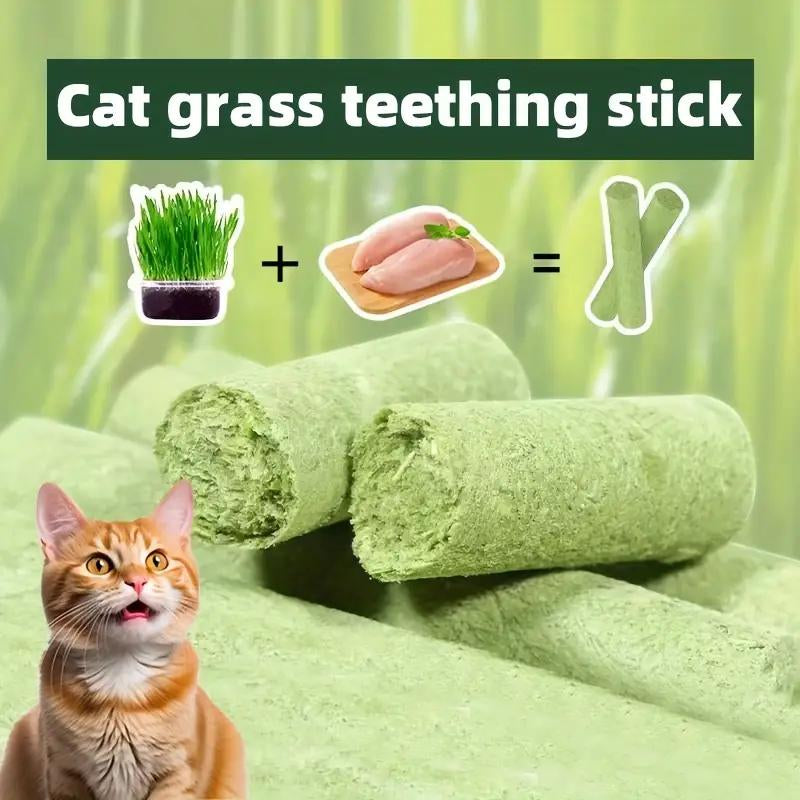 Cat Grass Stick 100G - High-Quality Cat Treats with Chicken & Egg Yolk for Gentle Hair Removal & Teeth Cleaning - Pet Food Supplies Remedy Chews