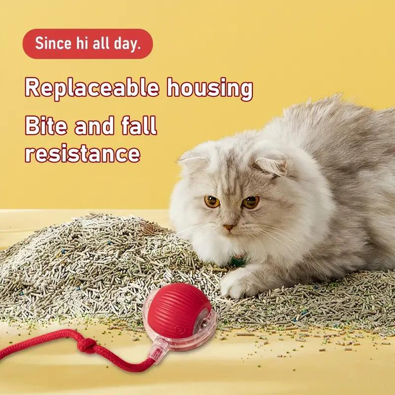 Gift for Pets, Electric Cat Ball Toy with Rope, Interactive Cat Teaser Toy, Kitten Automatic Rolling Ball Toy, Pet Supplies, Dog & Cat Accessories, Cat Toys, Pet Products, Funny Gift