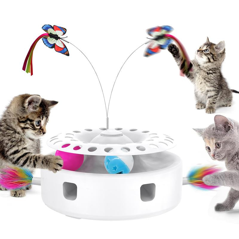 3-In-1 Toys with Catnip Balls, Feather, Butterfly, Auto Interactive Kitten Toy , Dual Power, Indoor Fun for All Breeds.