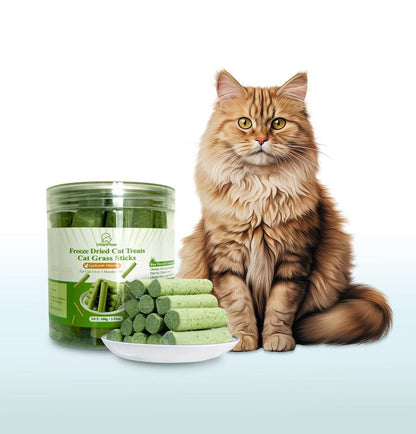 Cat Grass Stick 100G - High-Quality Cat Treats with Chicken & Egg Yolk for Gentle Hair Removal & Teeth Cleaning - Pet Food Supplies Remedy Chews
