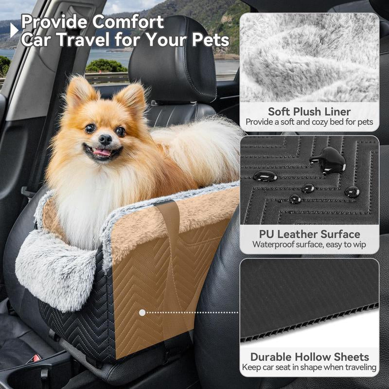 PETSFIT Center Console Dog Car Seat, Portable Car Seat for Dogs with Safe Protective Hooks, Luxury Dog Car Seats for Small Dogs, Dog Car Carrier Includes Safety Tether for Pets up to 9 Lbs (Black)