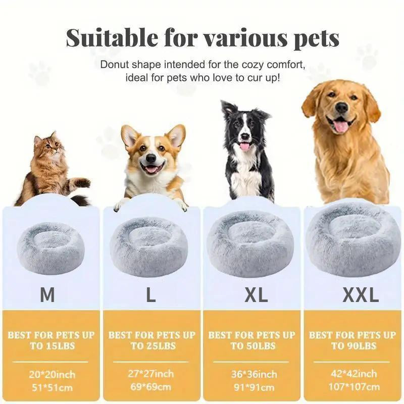 【Father'S Day Special】Calming Dog & Cat Bed, Anti-Anxiety Donut Cuddler Warming Cozy Soft round Bed, Fluffy Faux Fur Plush Cushion Bed for Small Medium Dogs and Cats