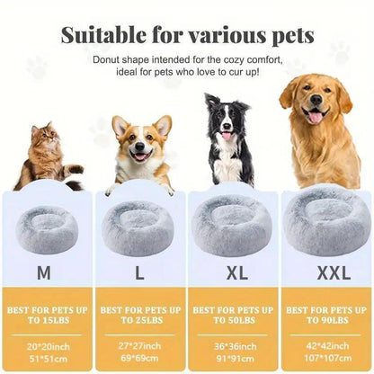 【Father'S Day Special】Calming Dog & Cat Bed, Anti-Anxiety Donut Cuddler Warming Cozy Soft round Bed, Fluffy Faux Fur Plush Cushion Bed for Small Medium Dogs and Cats
