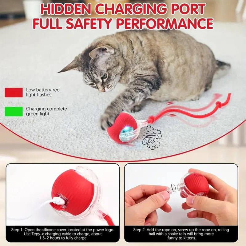 Gift for Pets, Electric Cat Ball Toy with Rope, Interactive Cat Teaser Toy, Kitten Automatic Rolling Ball Toy, Pet Supplies, Dog & Cat Accessories, Cat Toys, Pet Products, Funny Gift