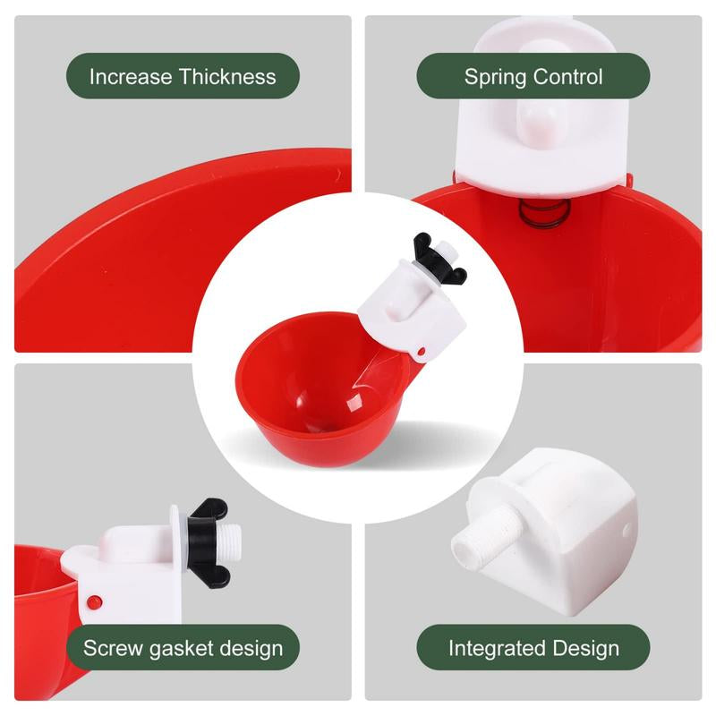 Chicken Waterer Cups (8 Pack/Red) - DIY Automatic Large Chicken Water Feeder for Ducks,Chicks, Turkeys, Quail, Bunny, Bird and Other Various Poultry Dispenser with Matching Drill