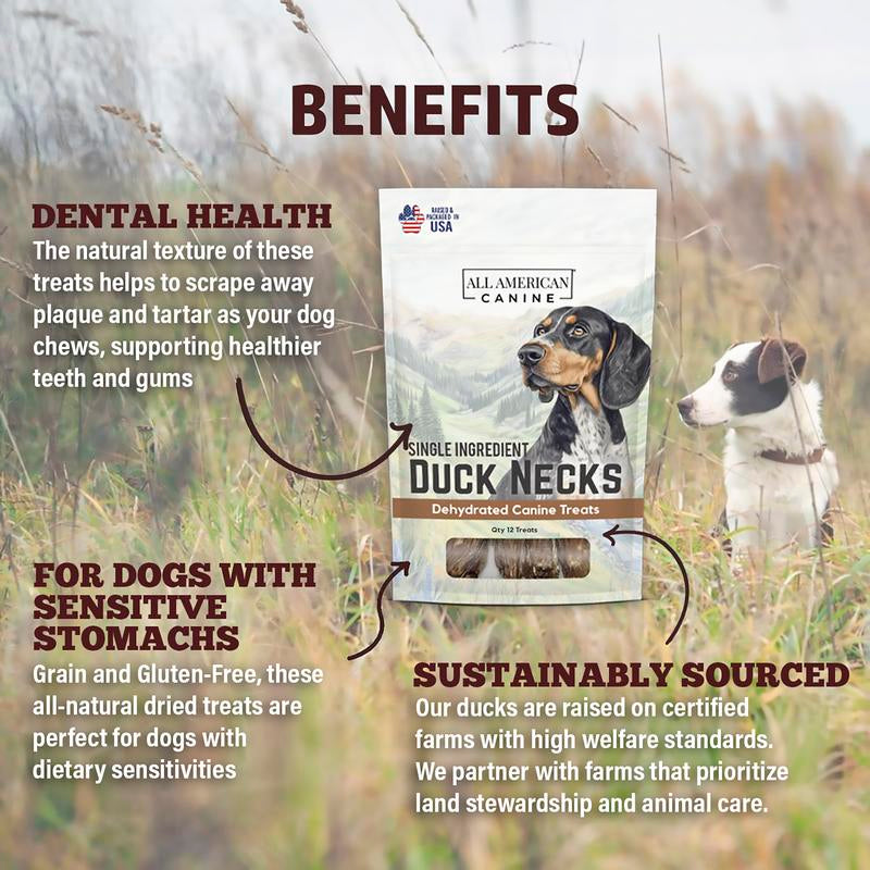 Natural Duck Neck Dog Treats – Single Ingredient, Dehydrated & Chewy – Low-Fat, High-Protein Training Reward – Made in USA