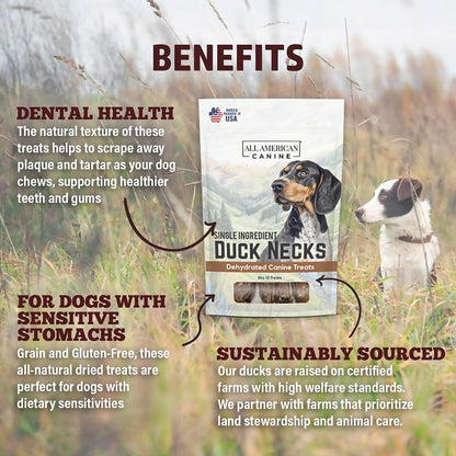 Natural Duck Neck Dog Treats – Single Ingredient, Dehydrated & Chewy – Low-Fat, High-Protein Training Reward – Made in USA