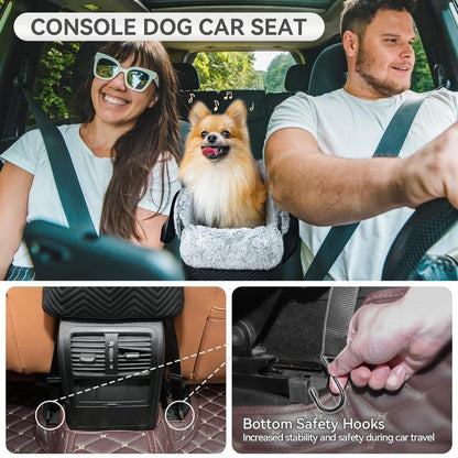 PETSFIT Center Console Dog Car Seat, Portable Car Seat for Dogs with Safe Protective Hooks, Luxury Dog Car Seats for Small Dogs, Dog Car Carrier Includes Safety Tether for Pets up to 9 Lbs (Black)