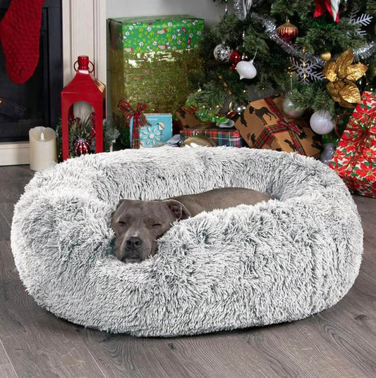 【Father'S Day Special】Calming Dog & Cat Bed, Anti-Anxiety Donut Cuddler Warming Cozy Soft round Bed, Fluffy Faux Fur Plush Cushion Bed for Small Medium Dogs and Cats