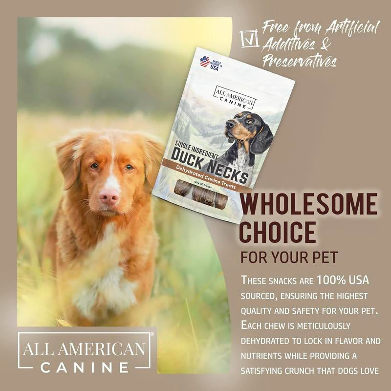 Natural Duck Neck Dog Treats – Single Ingredient, Dehydrated & Chewy – Low-Fat, High-Protein Training Reward – Made in USA