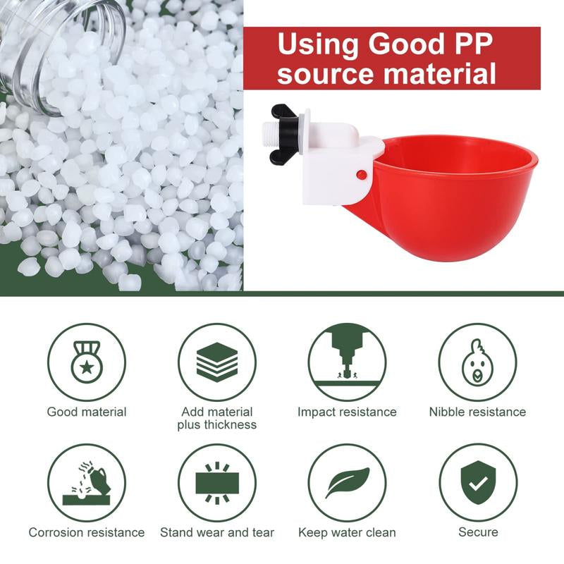 Chicken Waterer Cups (8 Pack/Red) - DIY Automatic Large Chicken Water Feeder for Ducks,Chicks, Turkeys, Quail, Bunny, Bird and Other Various Poultry Dispenser with Matching Drill