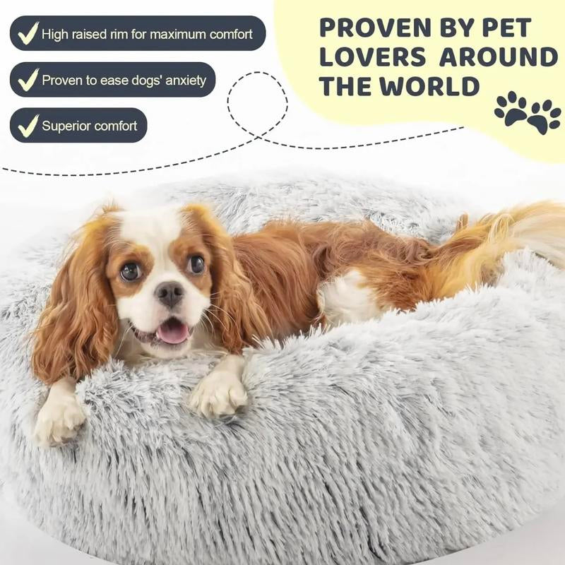 【Father'S Day Special】Calming Dog & Cat Bed, Anti-Anxiety Donut Cuddler Warming Cozy Soft round Bed, Fluffy Faux Fur Plush Cushion Bed for Small Medium Dogs and Cats
