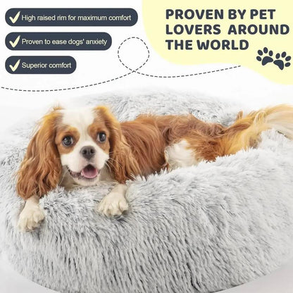 【Father'S Day Special】Calming Dog & Cat Bed, Anti-Anxiety Donut Cuddler Warming Cozy Soft round Bed, Fluffy Faux Fur Plush Cushion Bed for Small Medium Dogs and Cats