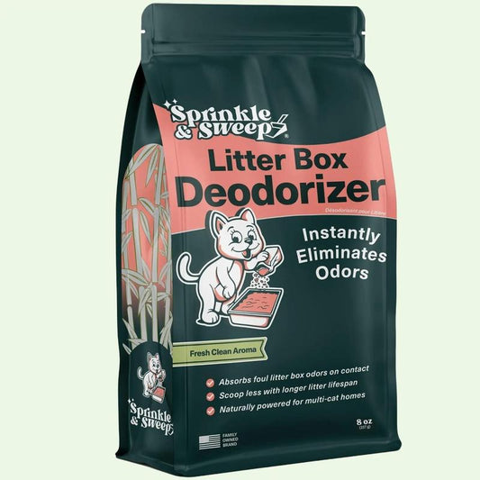 Sprinkle & Sweep Litter Box Deodorizer - Fresh Clean Aroma, Non-Toxic, 8 Oz, 1 Month Supply, Plant-Based Formula, Odor Neutralizer for All Litter Types