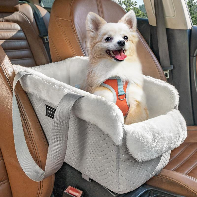 PETSFIT Center Console Dog Car Seat, Portable Car Seat for Dogs with Safe Protective Hooks, Luxury Dog Car Seats for Small Dogs, Dog Car Carrier Includes Safety Tether for Pets up to 9 Lbs (Black)