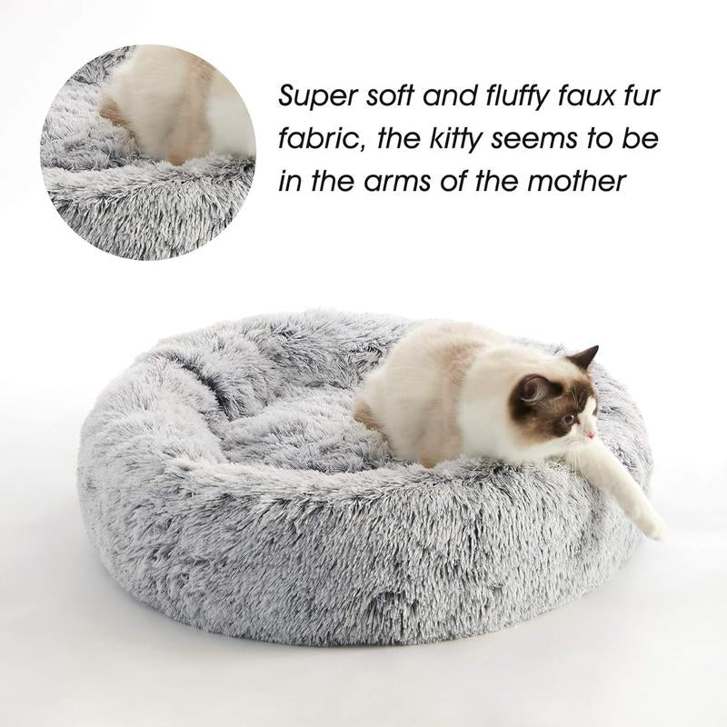 【Father'S Day Special】Calming Dog & Cat Bed, Anti-Anxiety Donut Cuddler Warming Cozy Soft round Bed, Fluffy Faux Fur Plush Cushion Bed for Small Medium Dogs and Cats