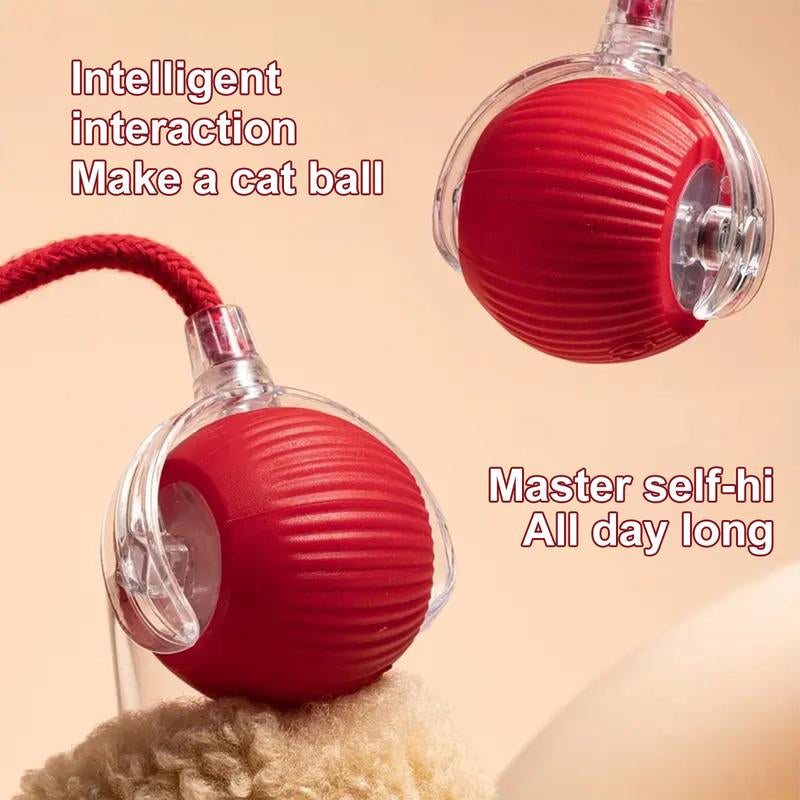 Gift for Pets, Electric Cat Ball Toy with Rope, Interactive Cat Teaser Toy, Kitten Automatic Rolling Ball Toy, Pet Supplies, Dog & Cat Accessories, Cat Toys, Pet Products, Funny Gift