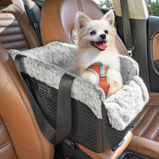 PETSFIT Center Console Dog Car Seat, Portable Car Seat for Dogs with Safe Protective Hooks, Luxury Dog Car Seats for Small Dogs, Dog Car Carrier Includes Safety Tether for Pets up to 9 Lbs (Black)