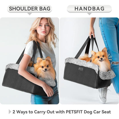PETSFIT Center Console Dog Car Seat, Portable Car Seat for Dogs with Safe Protective Hooks, Luxury Dog Car Seats for Small Dogs, Dog Car Carrier Includes Safety Tether for Pets up to 9 Lbs (Black)