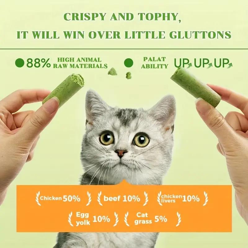 Cat Grass Stick 100G - High-Quality Cat Treats with Chicken & Egg Yolk for Gentle Hair Removal & Teeth Cleaning - Pet Food Supplies Remedy Chews