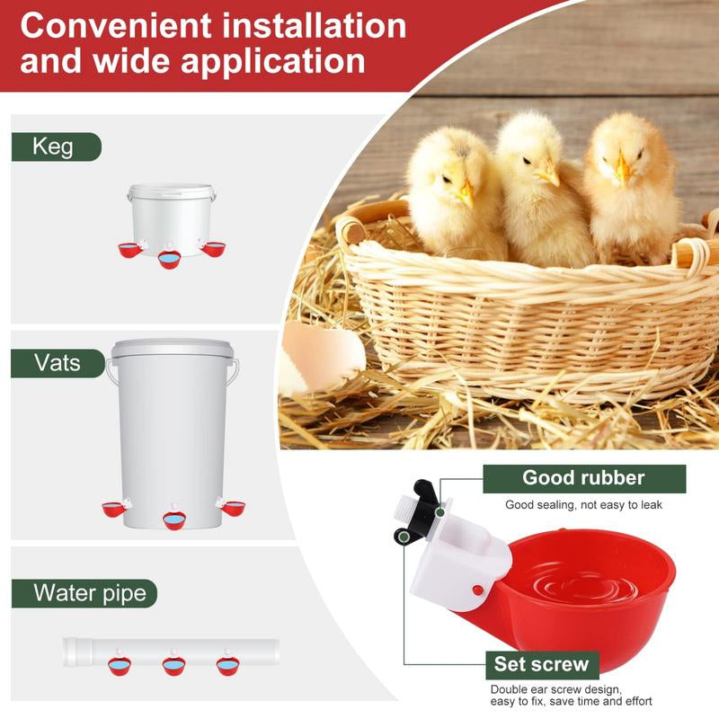 Chicken Waterer Cups (8 Pack/Red) - DIY Automatic Large Chicken Water Feeder for Ducks,Chicks, Turkeys, Quail, Bunny, Bird and Other Various Poultry Dispenser with Matching Drill