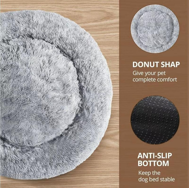 【Father'S Day Special】Calming Dog & Cat Bed, Anti-Anxiety Donut Cuddler Warming Cozy Soft round Bed, Fluffy Faux Fur Plush Cushion Bed for Small Medium Dogs and Cats