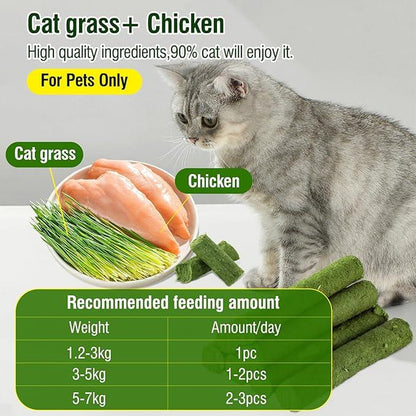 Cat Grass Stick 100G - High-Quality Cat Treats with Chicken & Egg Yolk for Gentle Hair Removal & Teeth Cleaning - Pet Food Supplies Remedy Chews
