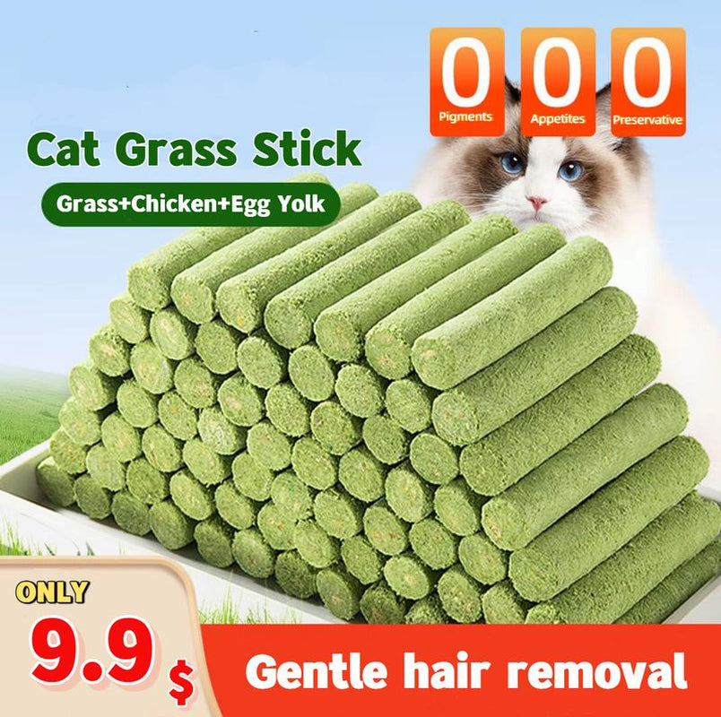 Cat Grass Stick 100G - High-Quality Cat Treats with Chicken & Egg Yolk for Gentle Hair Removal & Teeth Cleaning - Pet Food Supplies Remedy Chews